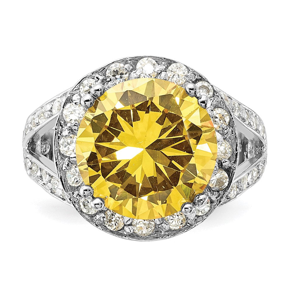 Sterling Silver Polished Yellow & Clear Cz Ring (Size 7 Only)
