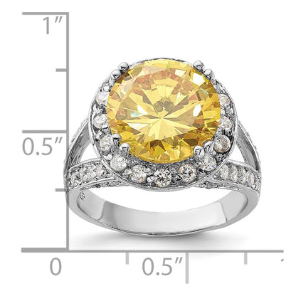 Sterling Silver Polished Yellow & Clear Cz Ring (Size 7 Only)
