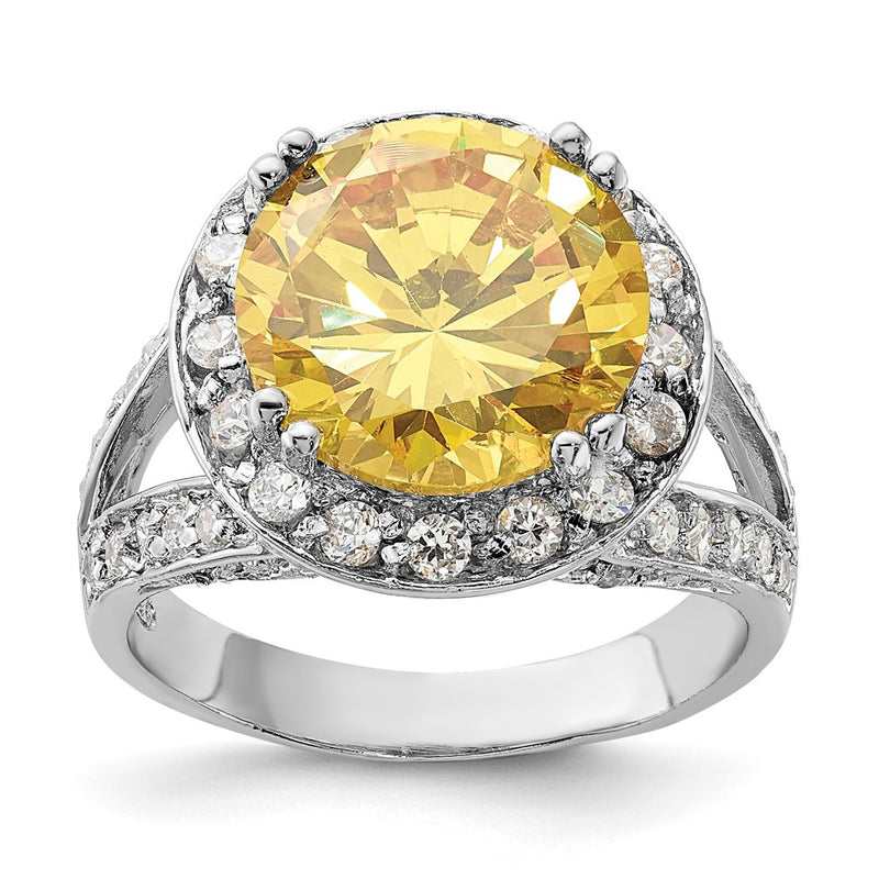 Sterling Silver Polished Yellow & Clear Cz Ring (Size 7 Only)