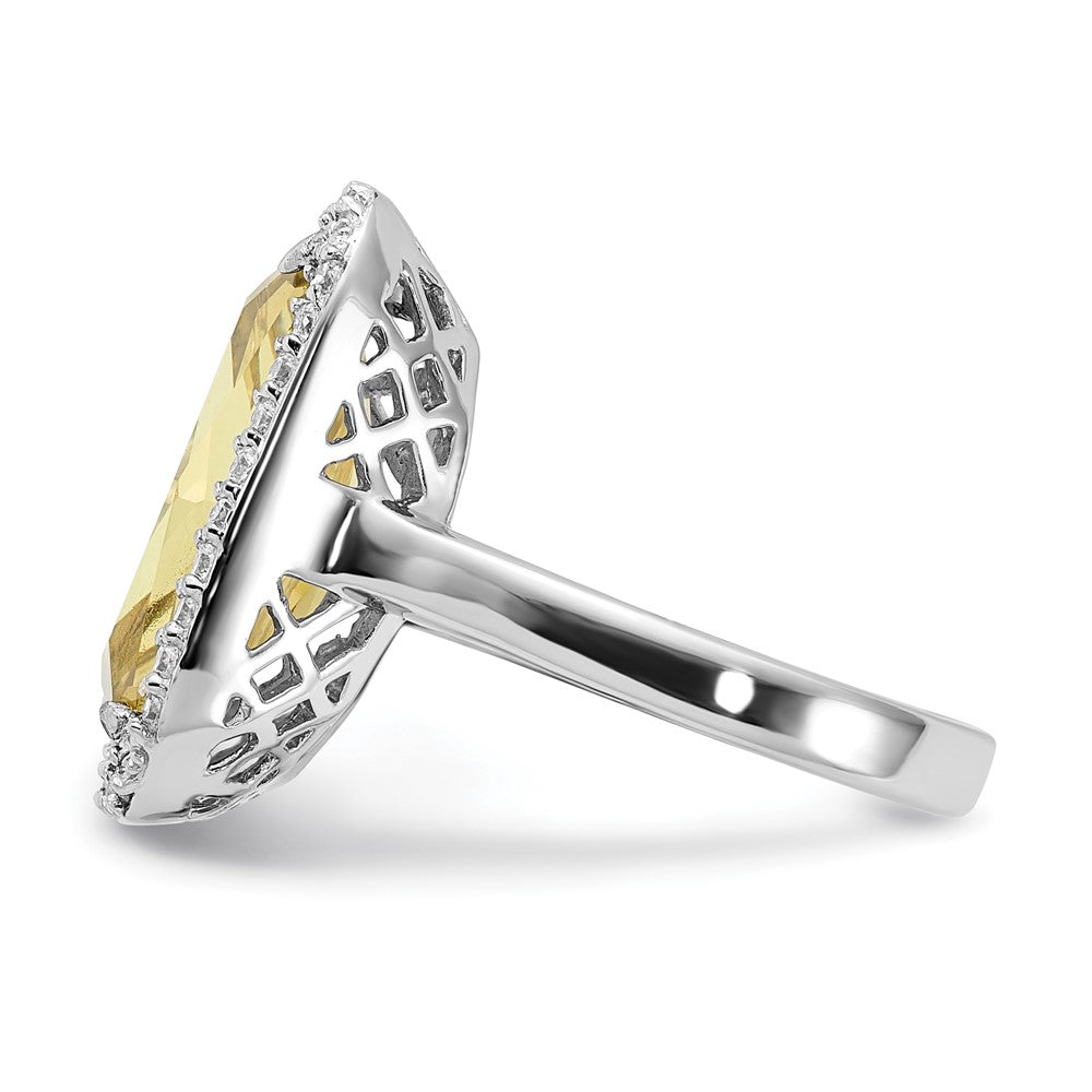 Sterling Silver Polished Light Green & Clear Cz Rectangle Halo Ring
