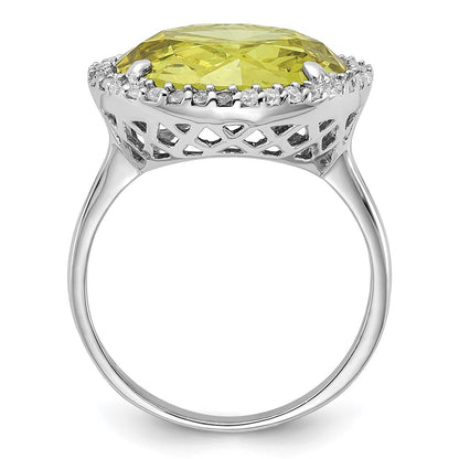 Sterling Silver Polished Light Green & Clear Cz Halo Circle Ring (Size 8 Only)
