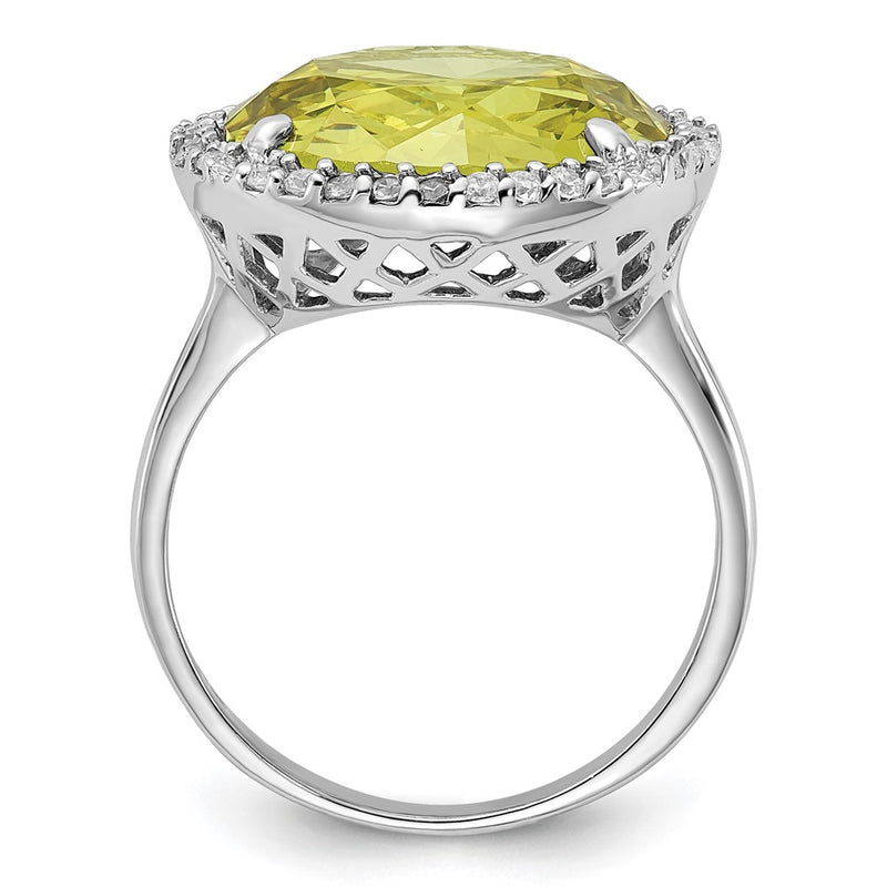 Sterling Silver Polished Light Green & Clear Cz Halo Circle Ring (Size 8 Only)