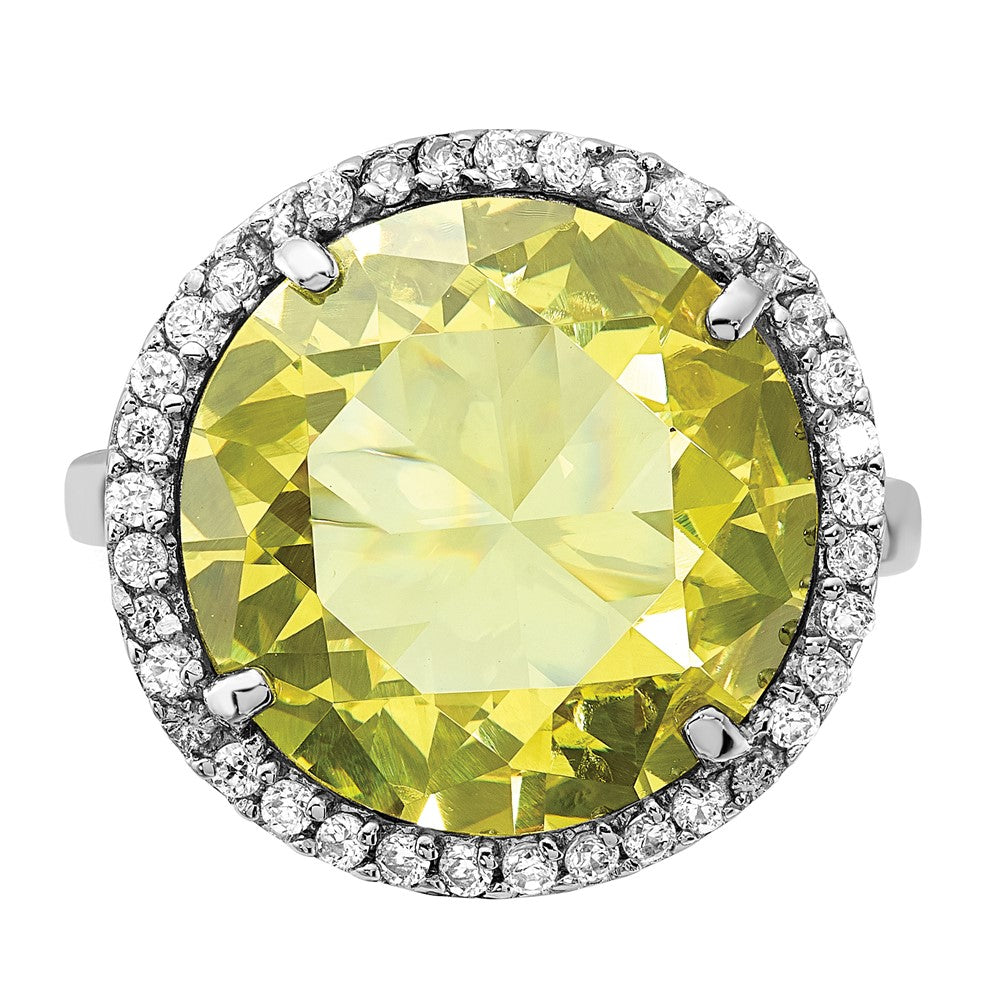 Sterling Silver Polished Light Green & Clear Cz Halo Circle Ring (Size 8 Only)