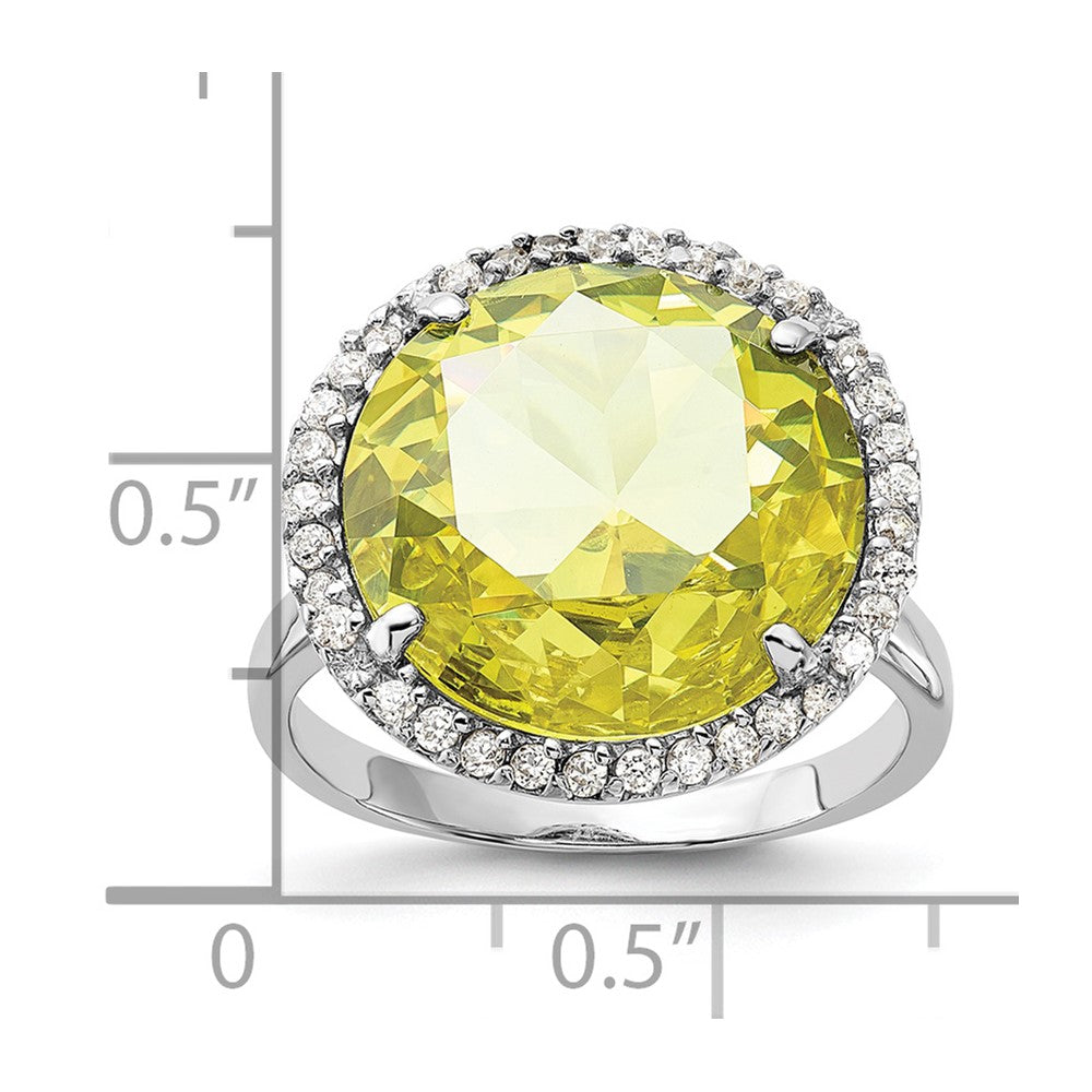 Sterling Silver Polished Light Green & Clear Cz Halo Circle Ring (Size 8 Only)