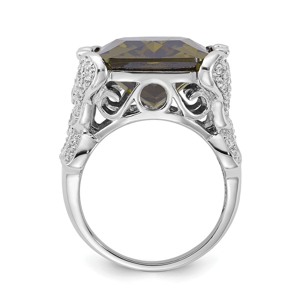 Sterling Silver Polished Green & Clear Cz Butterfly Sides Ring (Size 8 Only)