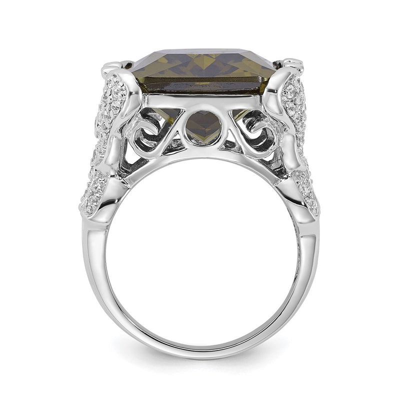 Sterling Silver Polished Green & Clear Cz Butterfly Sides Ring (Size 8 Only)