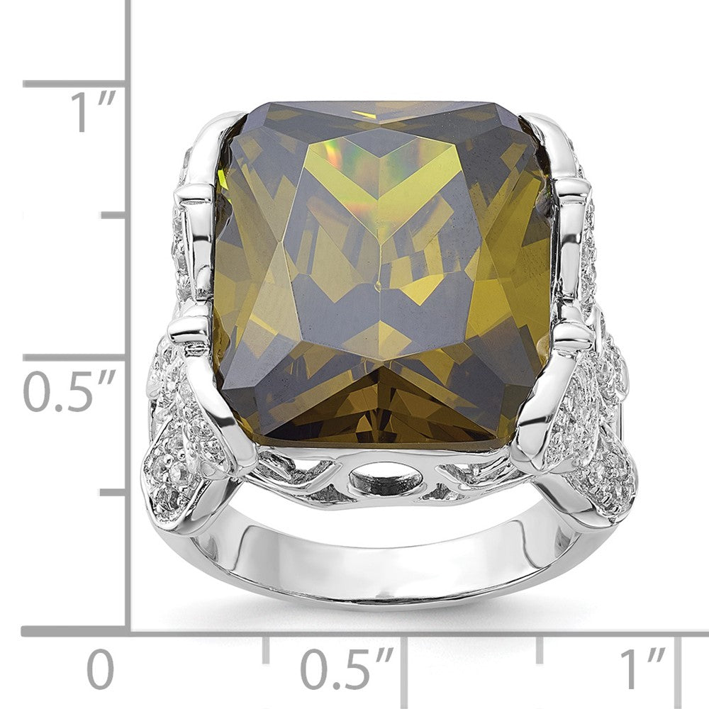 Sterling Silver Polished Green & Clear Cz Butterfly Sides Ring (Size 8 Only)