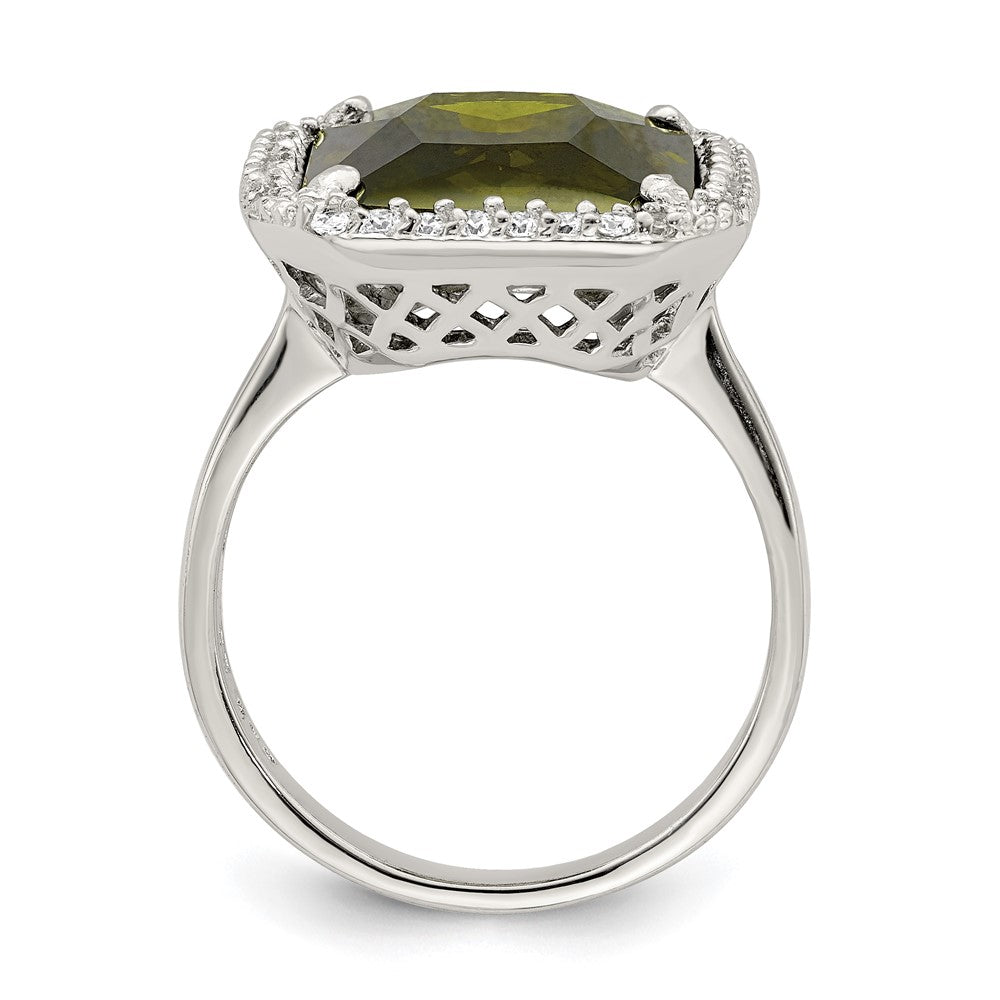 Sterling Silver Rectangle Clear & Green Cz Ring (Size 8 Only)