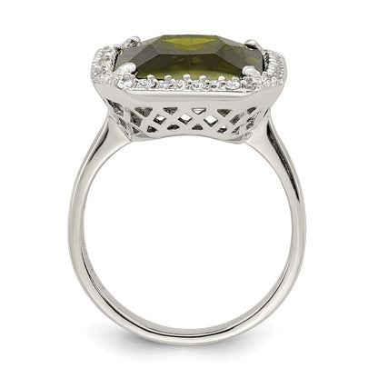 Sterling Silver Rectangle Clear & Green Cz Ring (Size 8 Only)