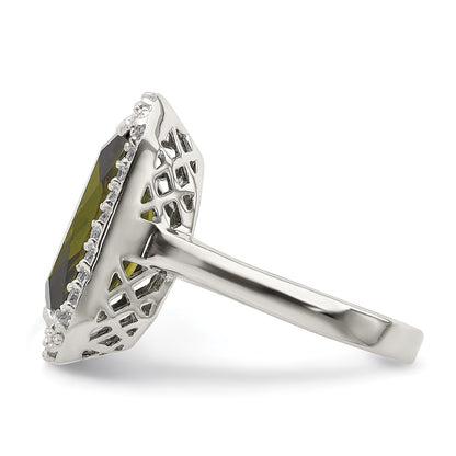 Sterling Silver Rectangle Clear & Green Cz Ring (Size 8 Only)