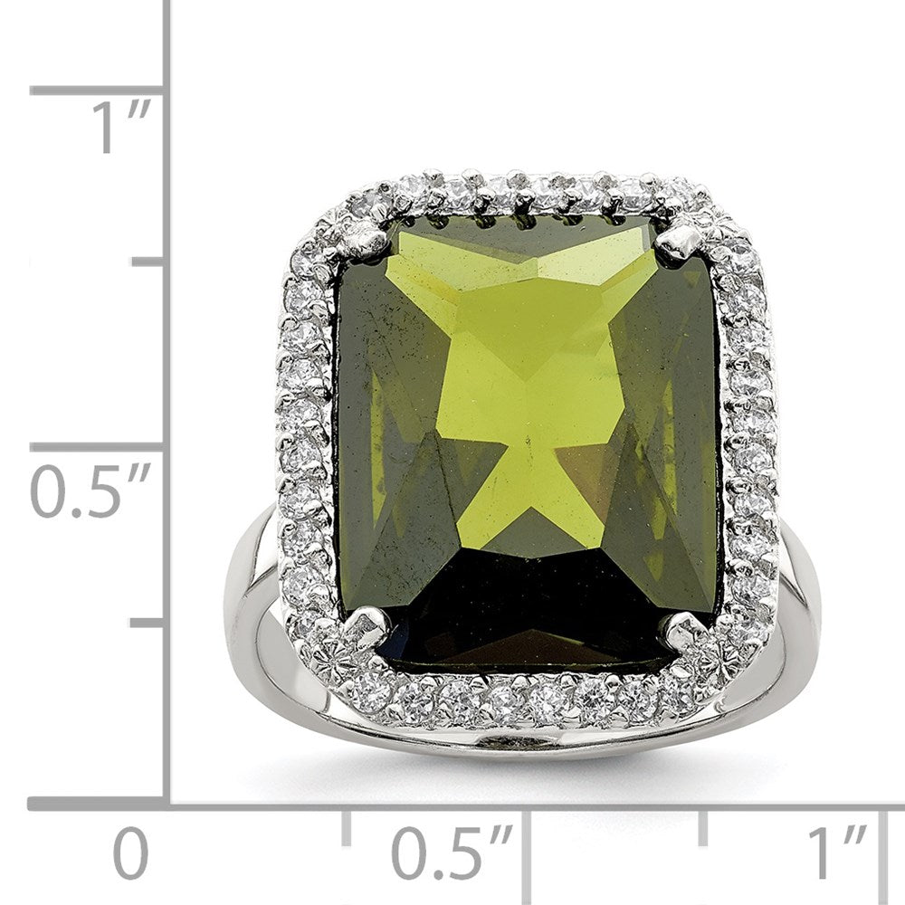 Sterling Silver Rectangle Clear & Green Cz Ring (Size 8 Only)