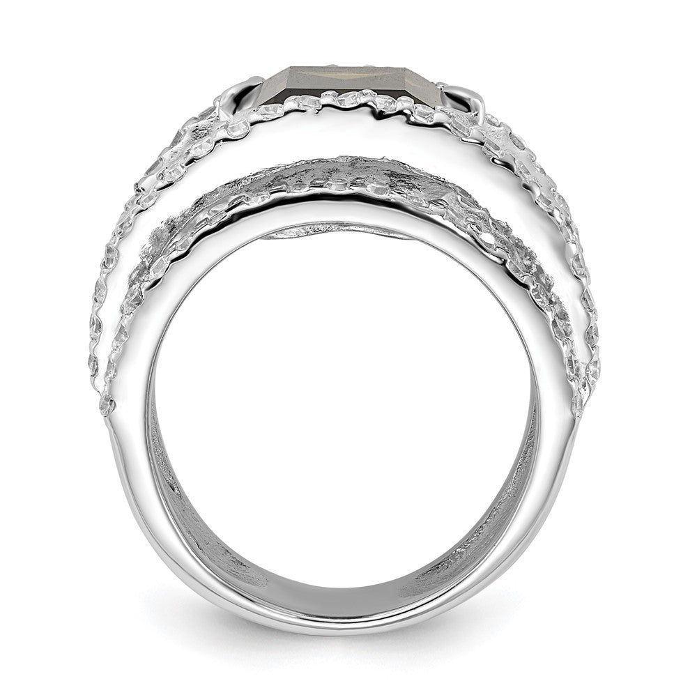 Sterling Silver Polished Fancy Green & Clear Cz Ring (Size 6 Only)