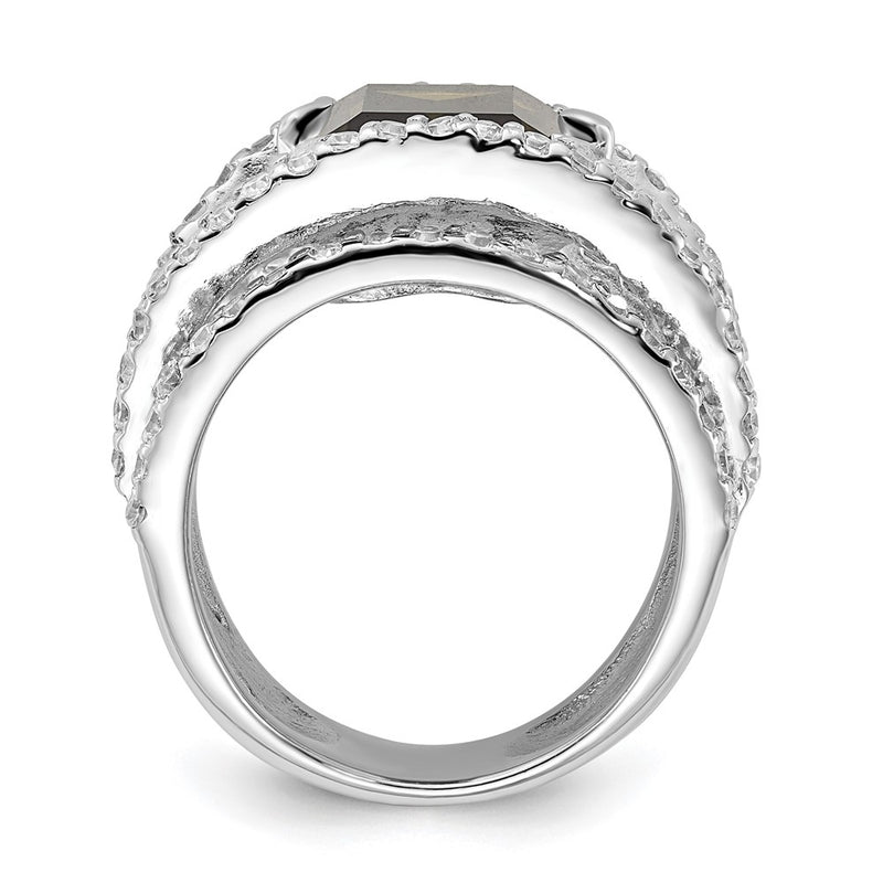 Sterling Silver Polished Fancy Green & Clear Cz Ring (Size 6 Only)