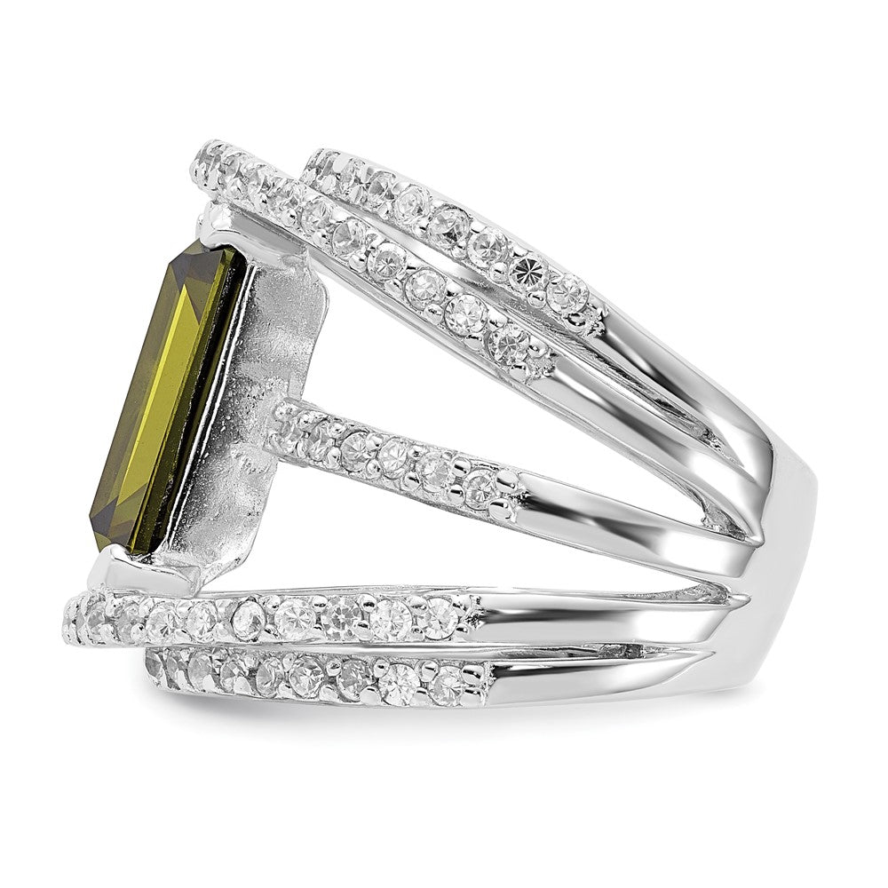 Sterling Silver Polished Fancy Green & Clear Cz Ring (Size 6 Only)