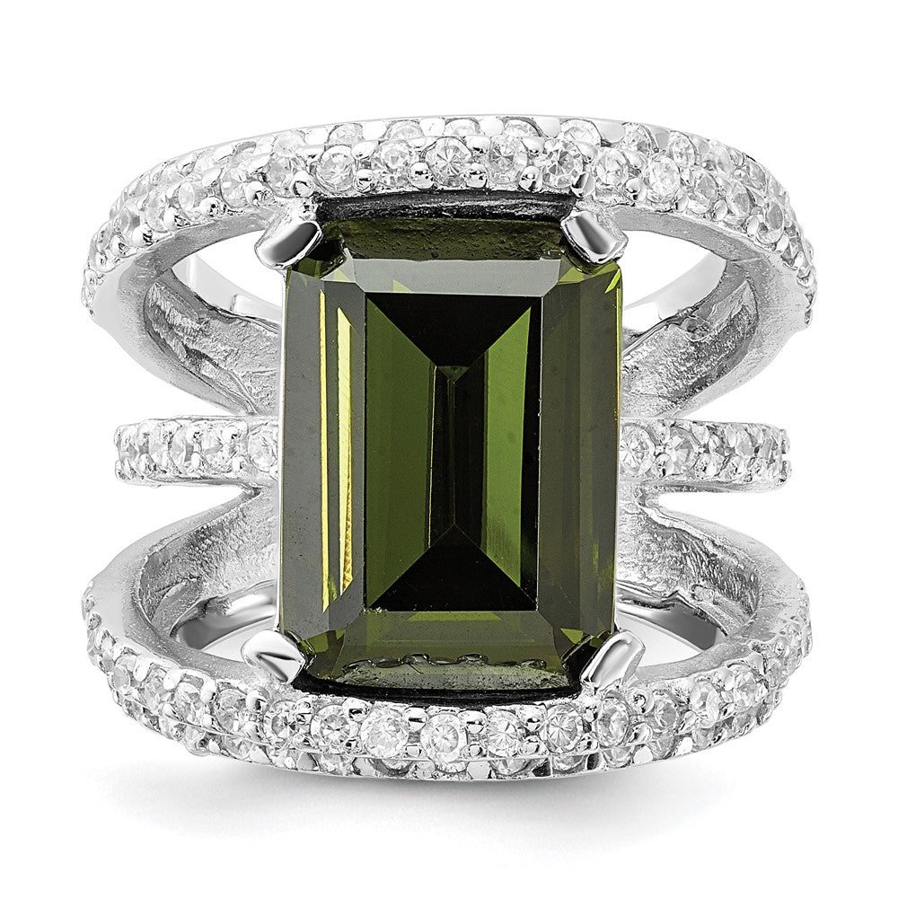 Sterling Silver Polished Fancy Green & Clear Cz Ring (Size 6 Only)