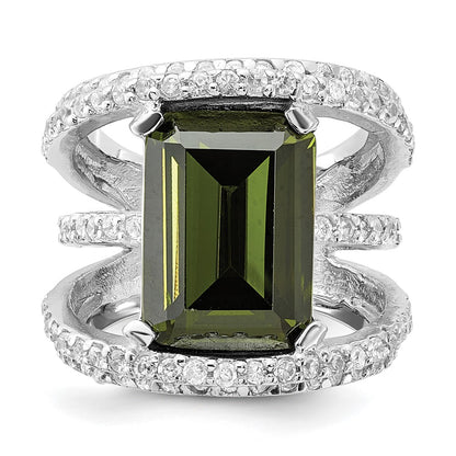 Sterling Silver Polished Fancy Green & Clear Cz Ring (Size 6 Only)