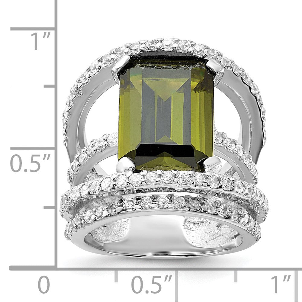 Sterling Silver Polished Fancy Green & Clear Cz Ring (Size 6 Only)