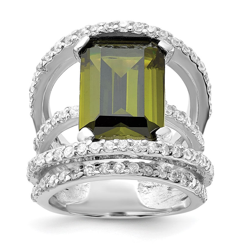 Sterling Silver Polished Fancy Green & Clear Cz Ring (Size 6 Only)