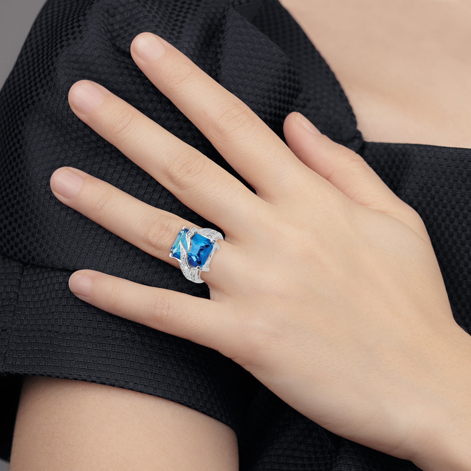 Sterling Silver Blue & Clear Cz Ring