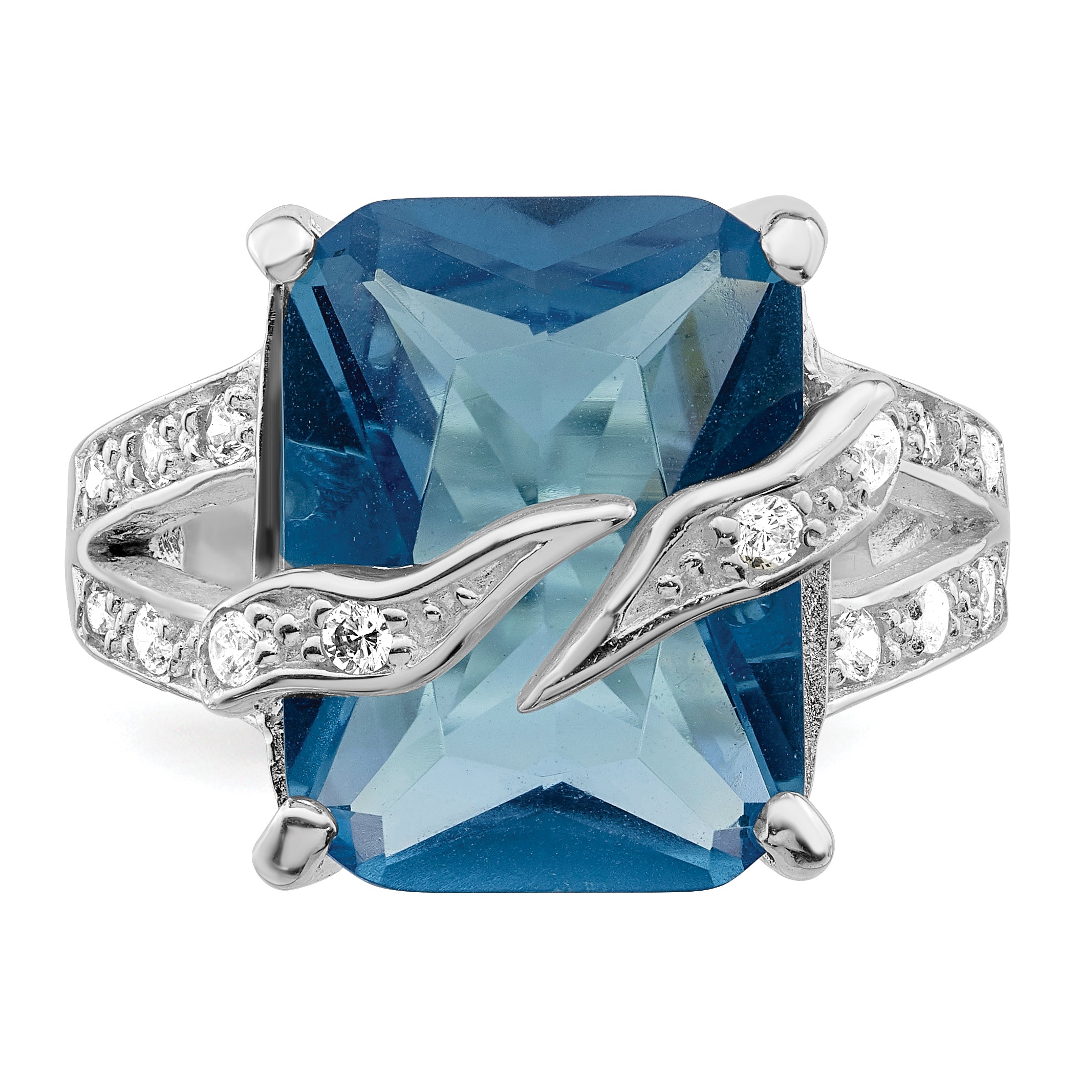 Sterling Silver Blue & Clear Cz Ring