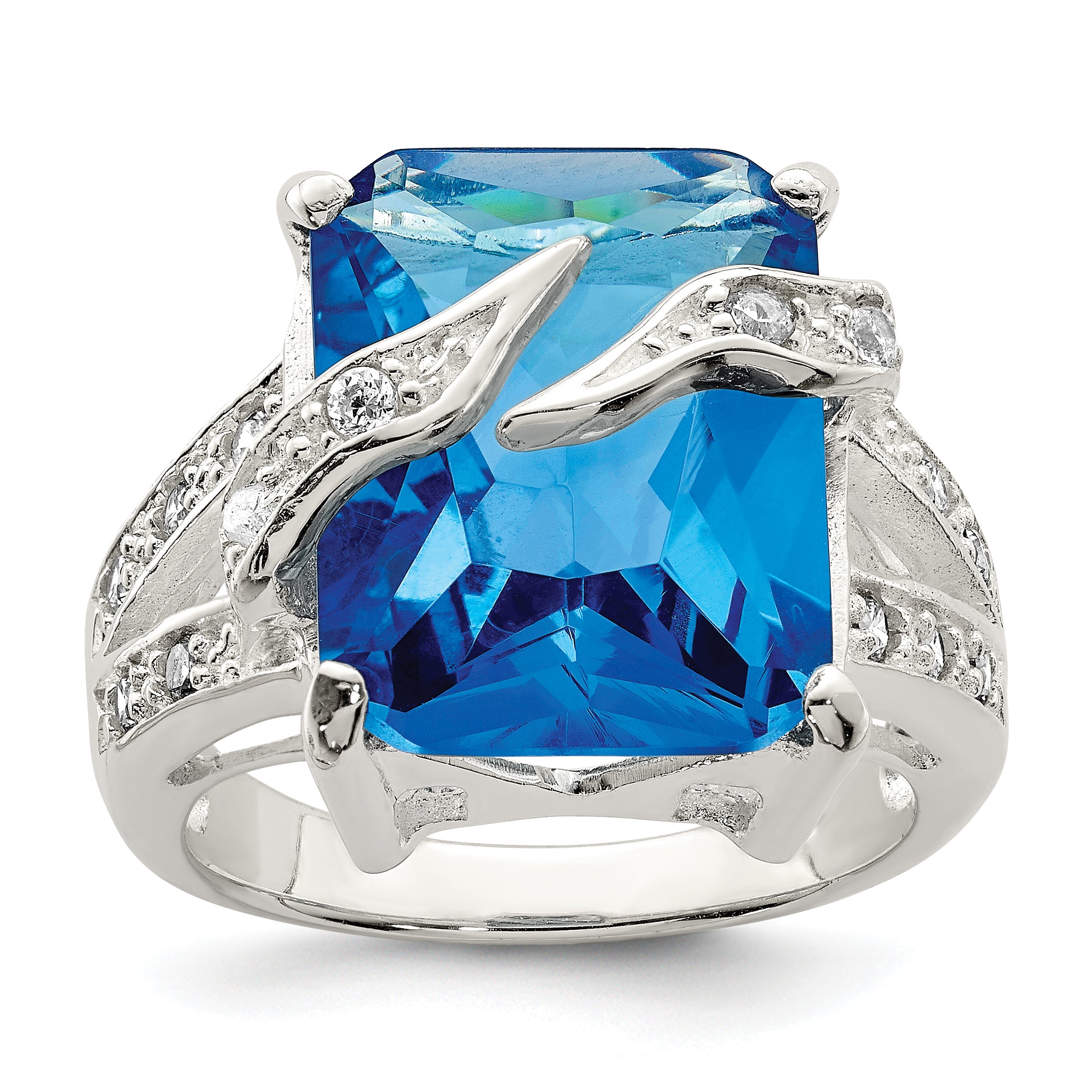 Sterling Silver Blue & Clear Cz Ring