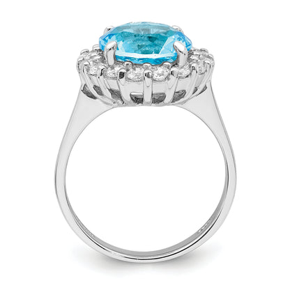 Sterling Silver Rhodium Plated Blue & Clear Cz Ring