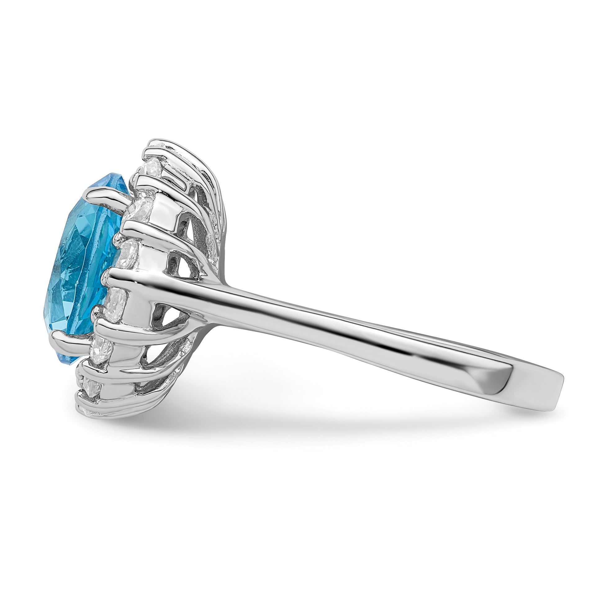 Sterling Silver Rhodium Plated Blue & Clear Cz Ring
