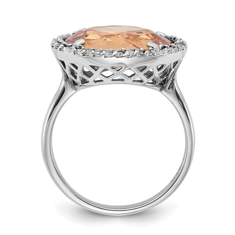 Sterling Silver Polished Champagne & Clear Cz Circle Ring