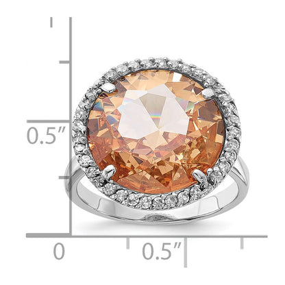 Sterling Silver Polished Champagne & Clear Cz Circle Ring