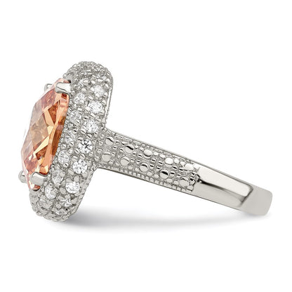 Sterling Silver Champagne & Clear Color Cz Ring (Size 7 Only)