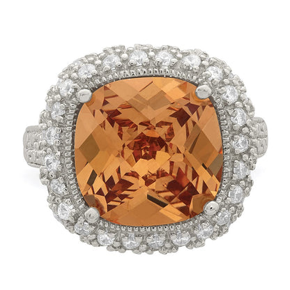 Sterling Silver Champagne & Clear Color Cz Ring (Size 7 Only)