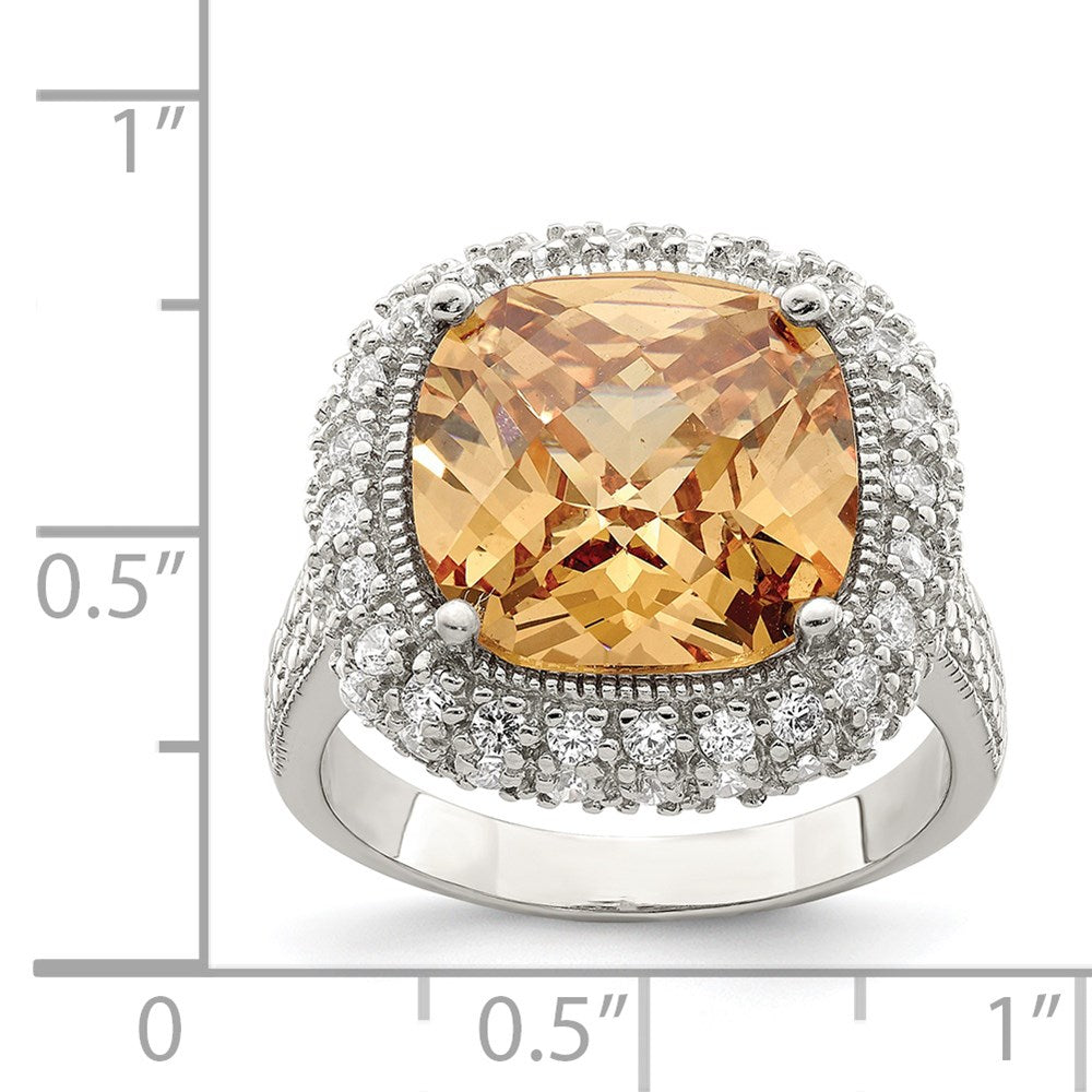 Sterling Silver Champagne & Clear Color Cz Ring (Size 7 Only)