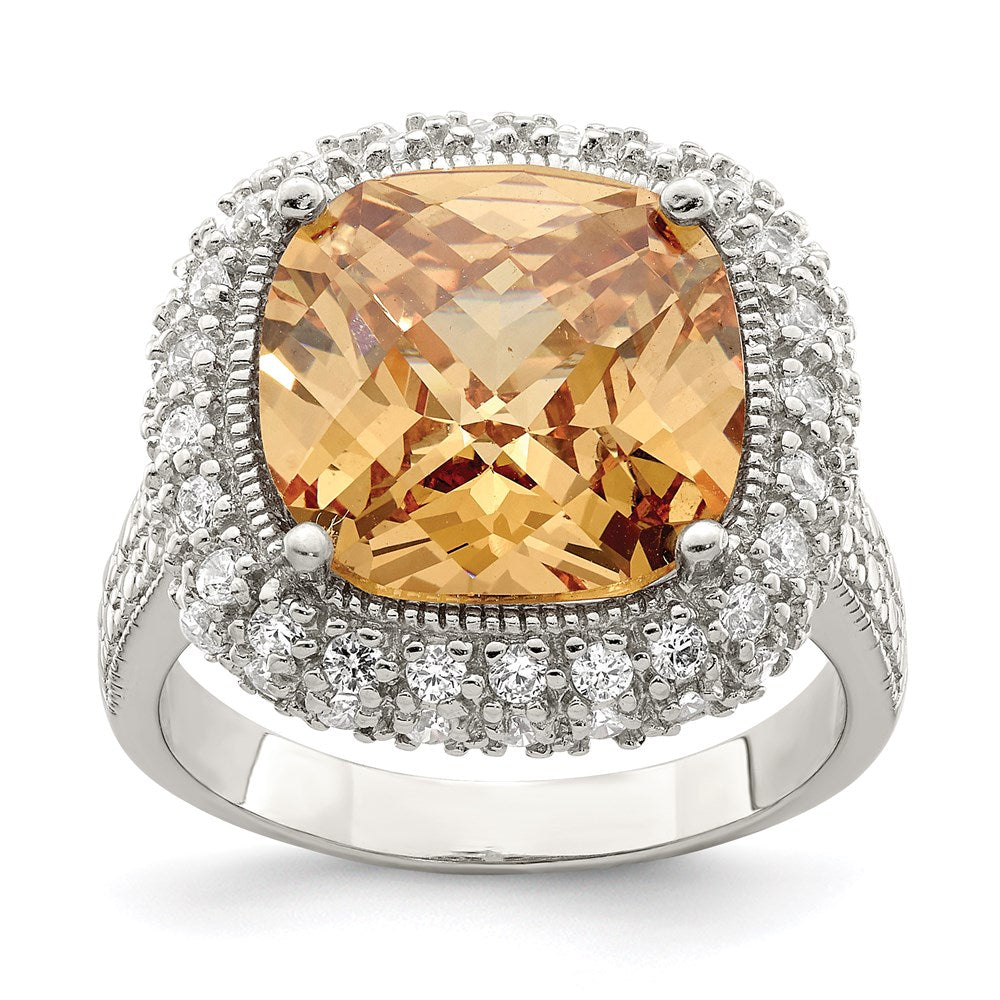 Sterling Silver Champagne & Clear Color Cz Ring (Size 7 Only)