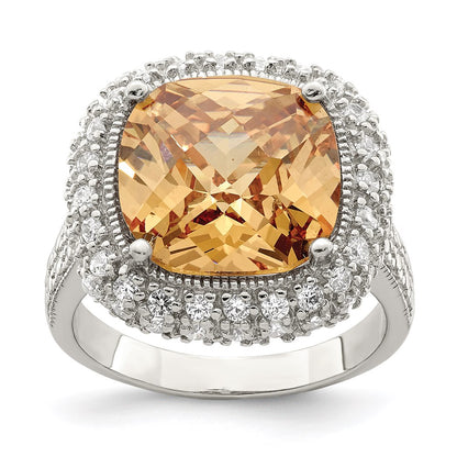 Sterling Silver Champagne & Clear Color Cz Ring (Size 7 Only)
