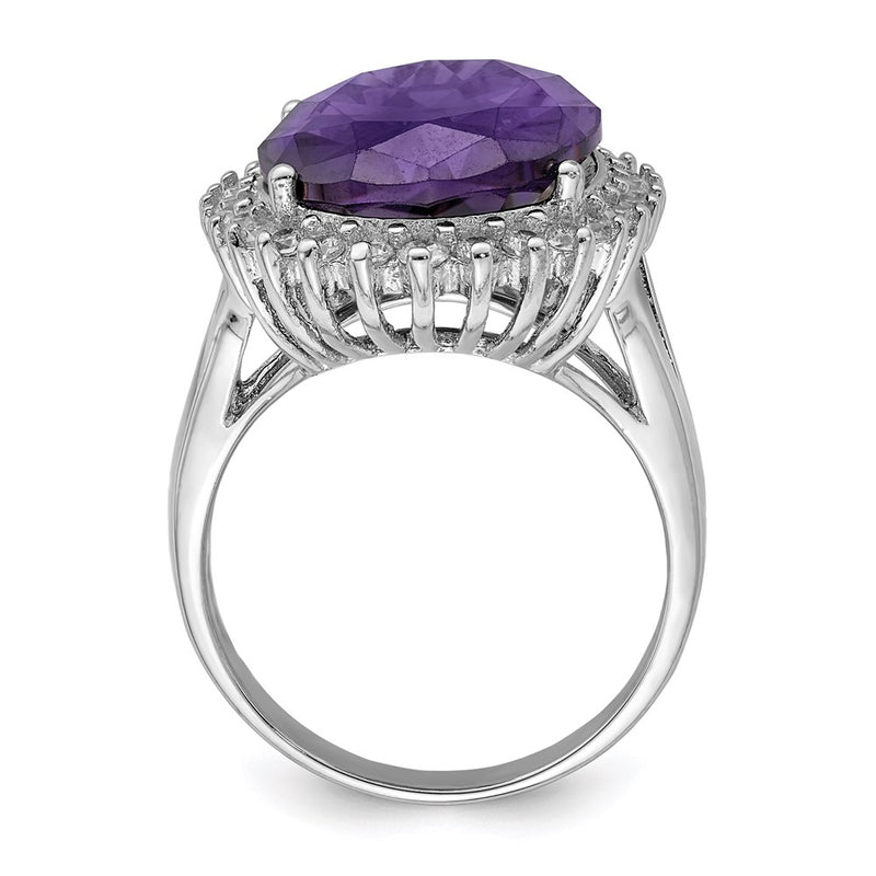Sterling Silver Rhodium Plated Purple & Clear Cz Ring (Size 8 Only)