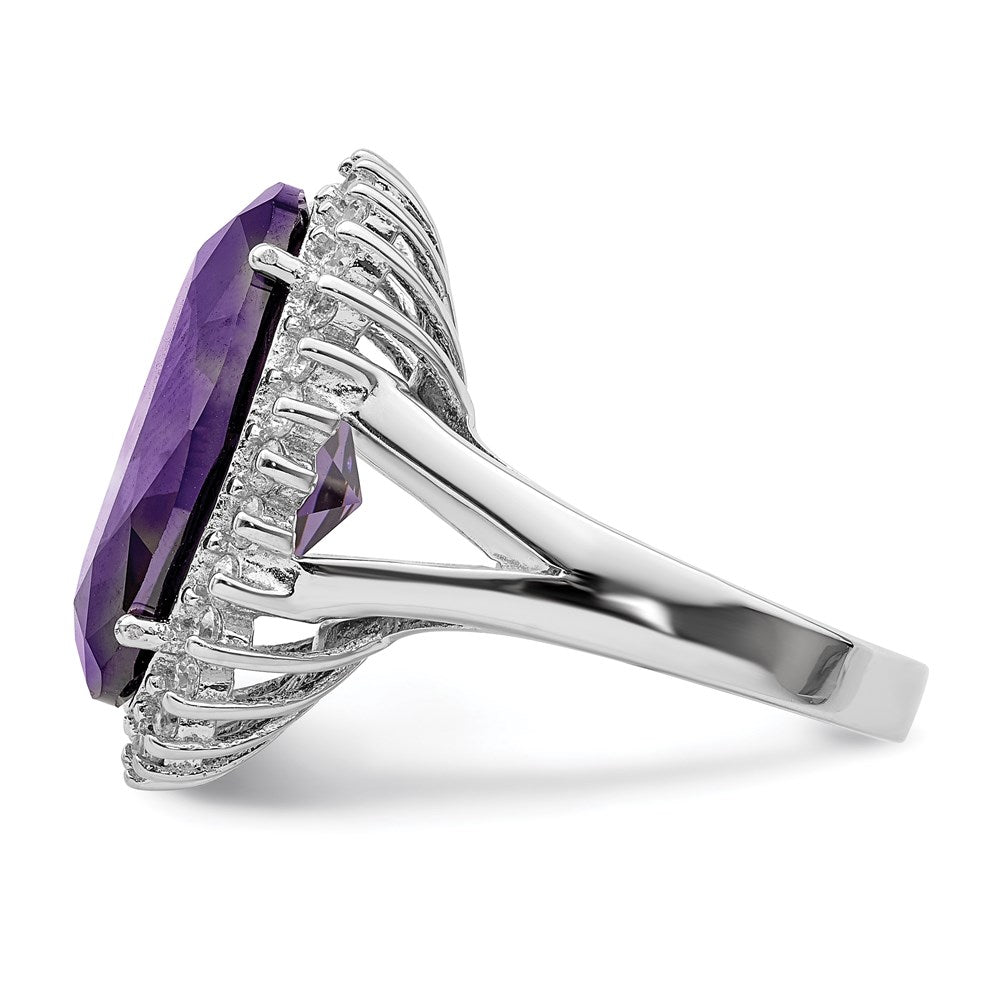 Sterling Silver Rhodium Plated Purple & Clear Cz Ring (Size 8 Only)