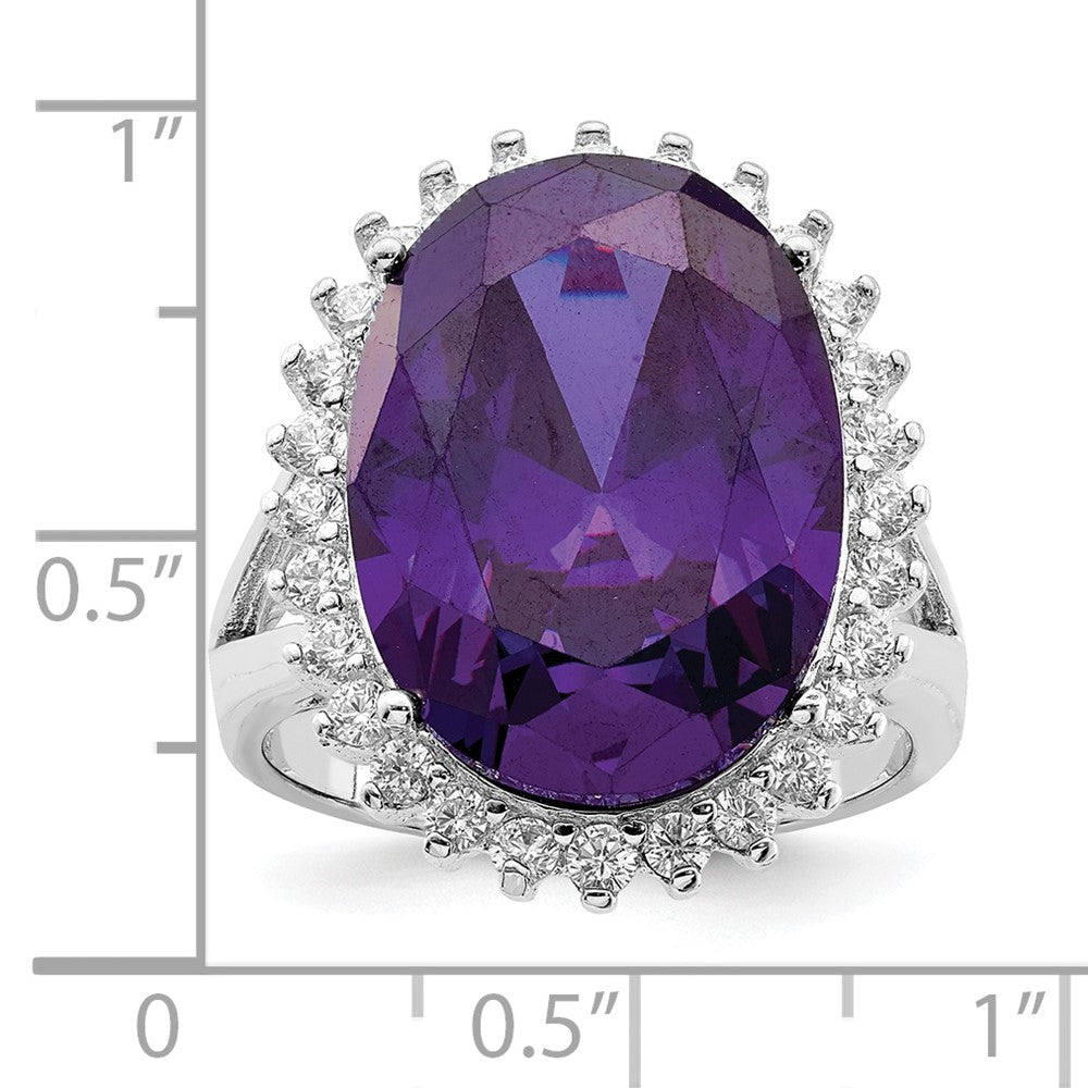 Sterling Silver Rhodium Plated Purple & Clear Cz Ring (Size 8 Only)