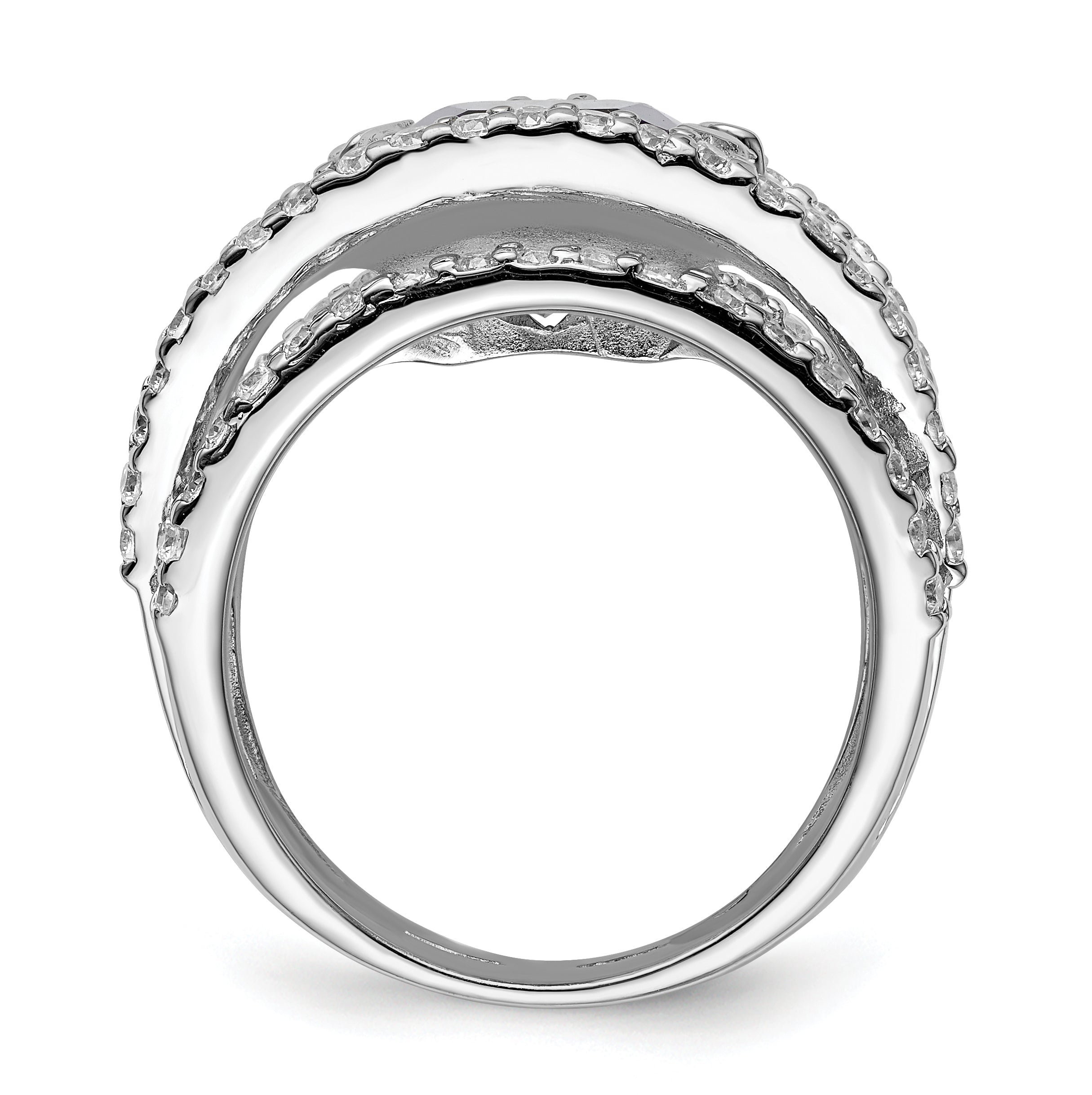 Sterling Silver Rhodium Plated Purple & Clear Cz Ring