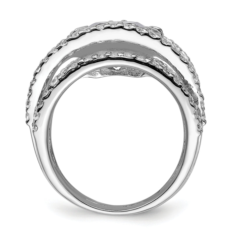 Sterling Silver Rhodium Plated Purple & Clear Cz Ring