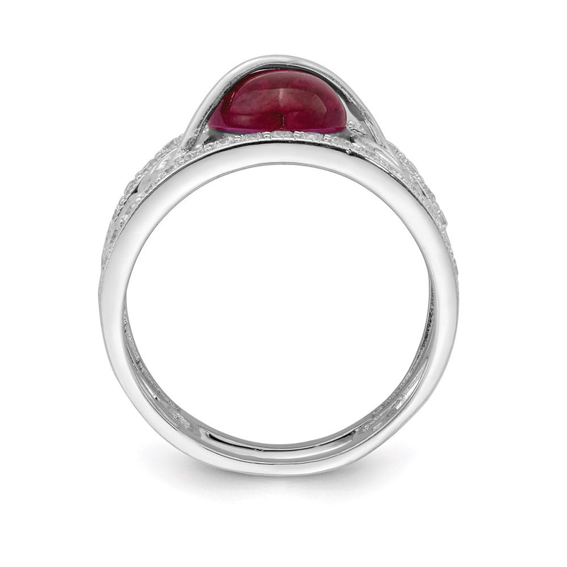 Sterling Silver Rhodium Plated Red Heart Cz & Clear Ring (Size 7 Only)