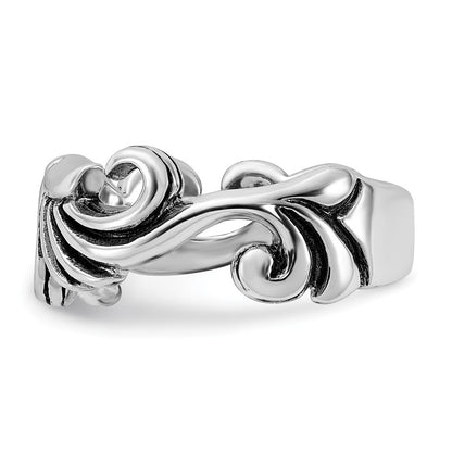 Sterling Silver Polished & Antiqued Curved Design Ring