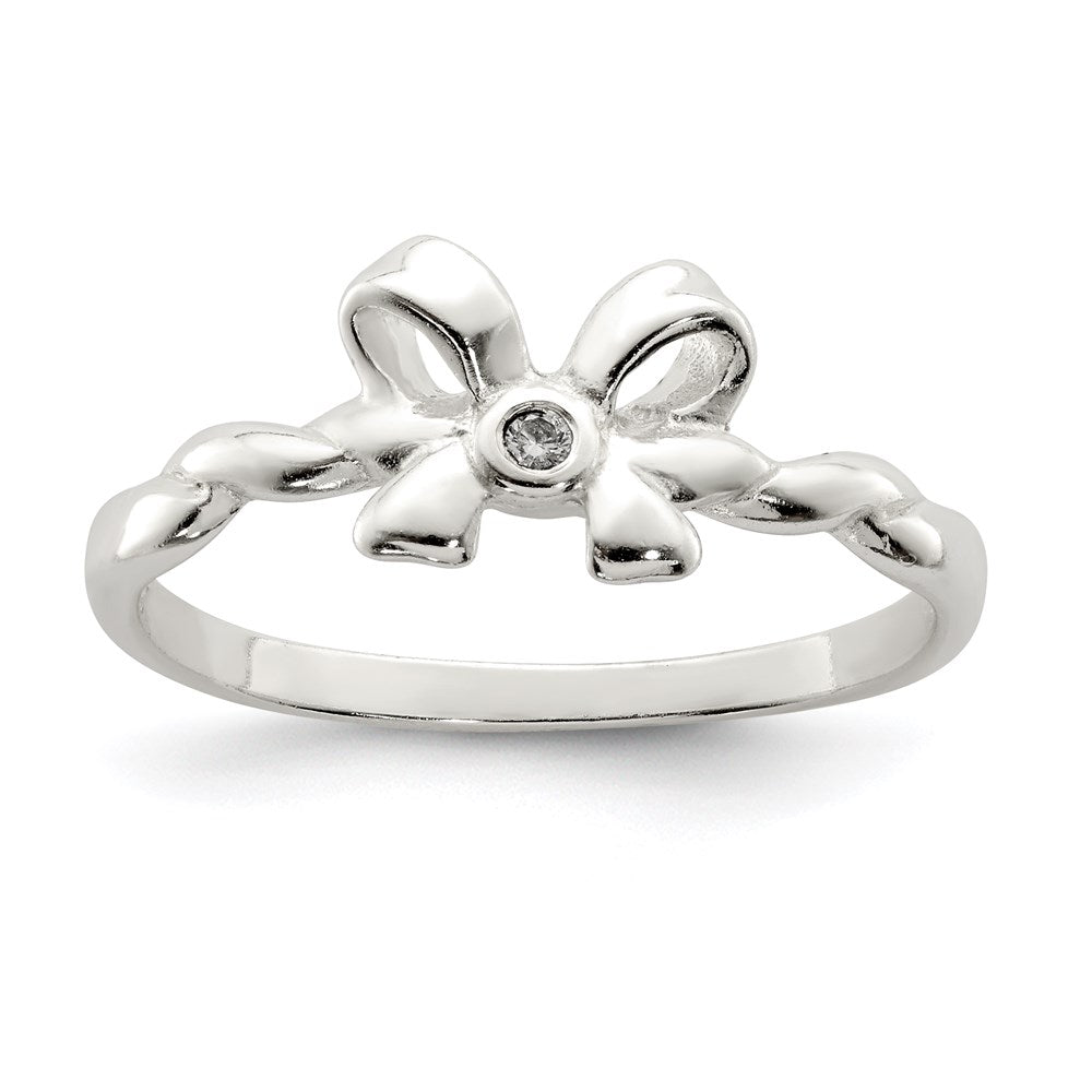 Sterling Silver Cz Bow Ring (Size 8 Only)