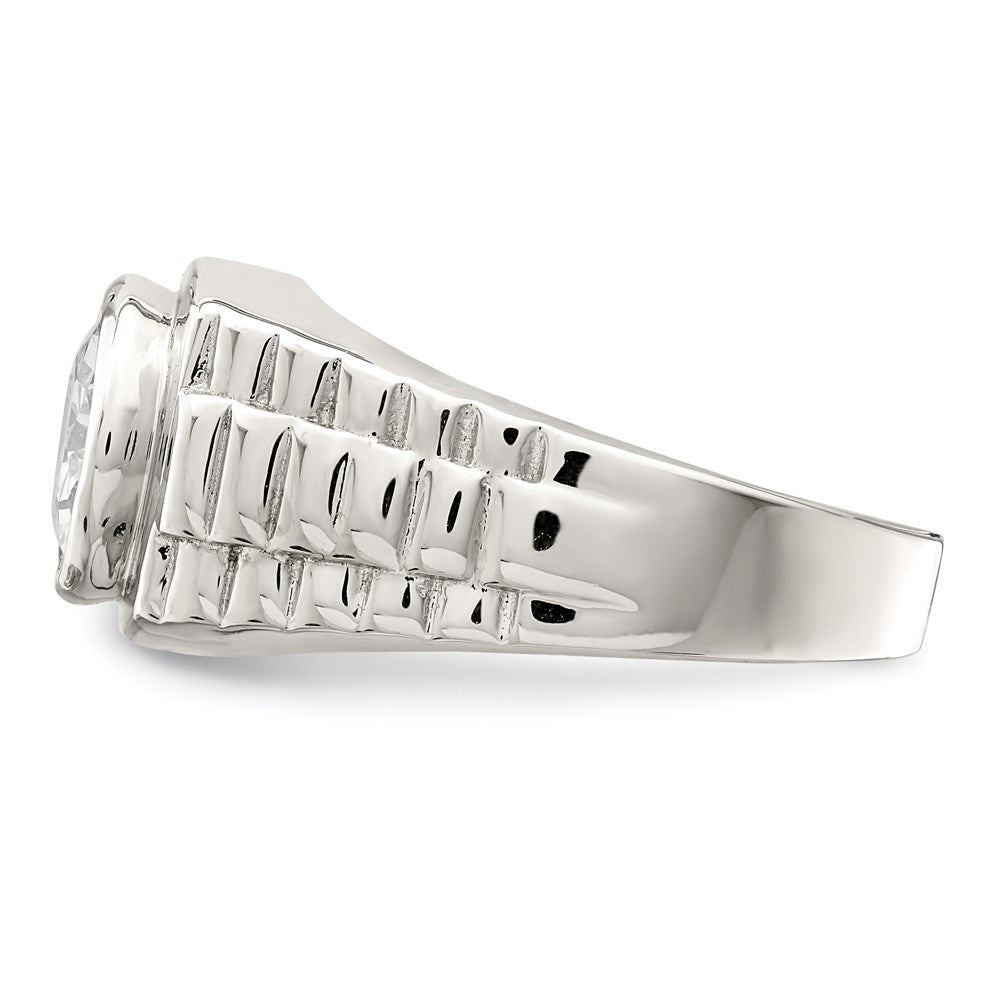 Sterling Silver Rhodium Plated Men'S Cz Ring