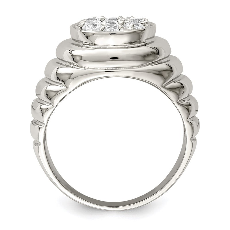 Sterling Silver Rhodium Plated Men'S Cz Cluster Ring