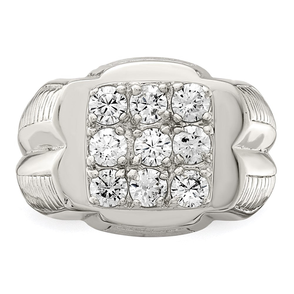 Sterling Silver Rhodium Plated Men'S Cz Ring