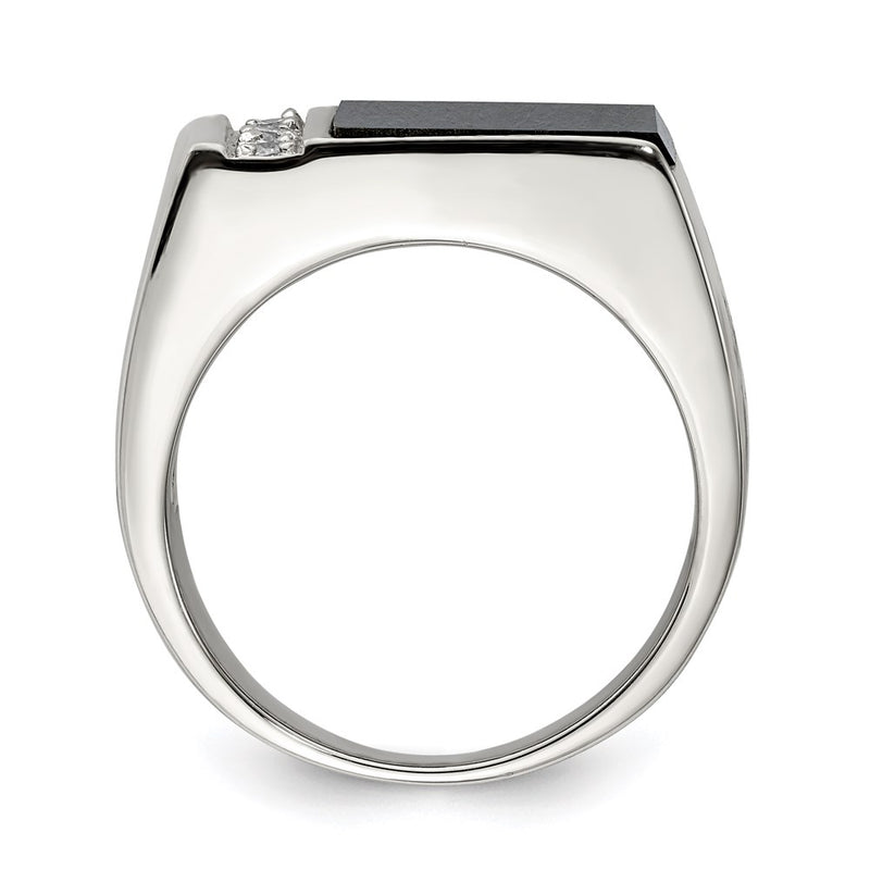 Sterling Silver Rhodium Plated Onyx & Cz Ring