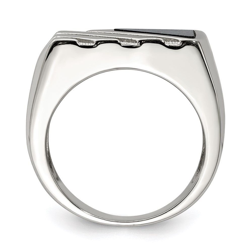 Sterling Silver Rhodium Plated Men'S Onyx Ring