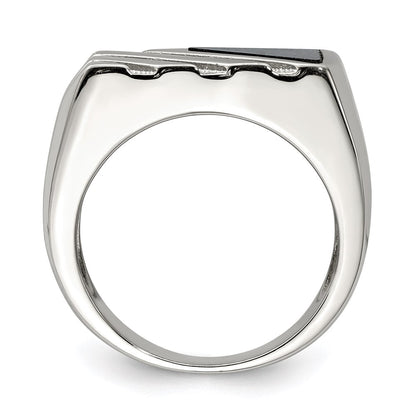 Sterling Silver Rhodium Plated Men'S Onyx Ring