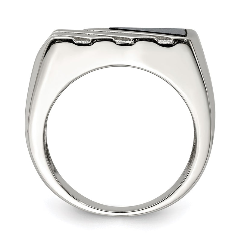 Sterling Silver Rhodium Plated Men'S Onyx Ring