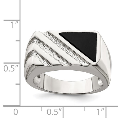 Sterling Silver Rhodium Plated Men'S Onyx Ring